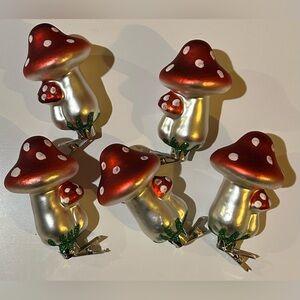 Glass Clip-On Mushroom Christmas Ornaments